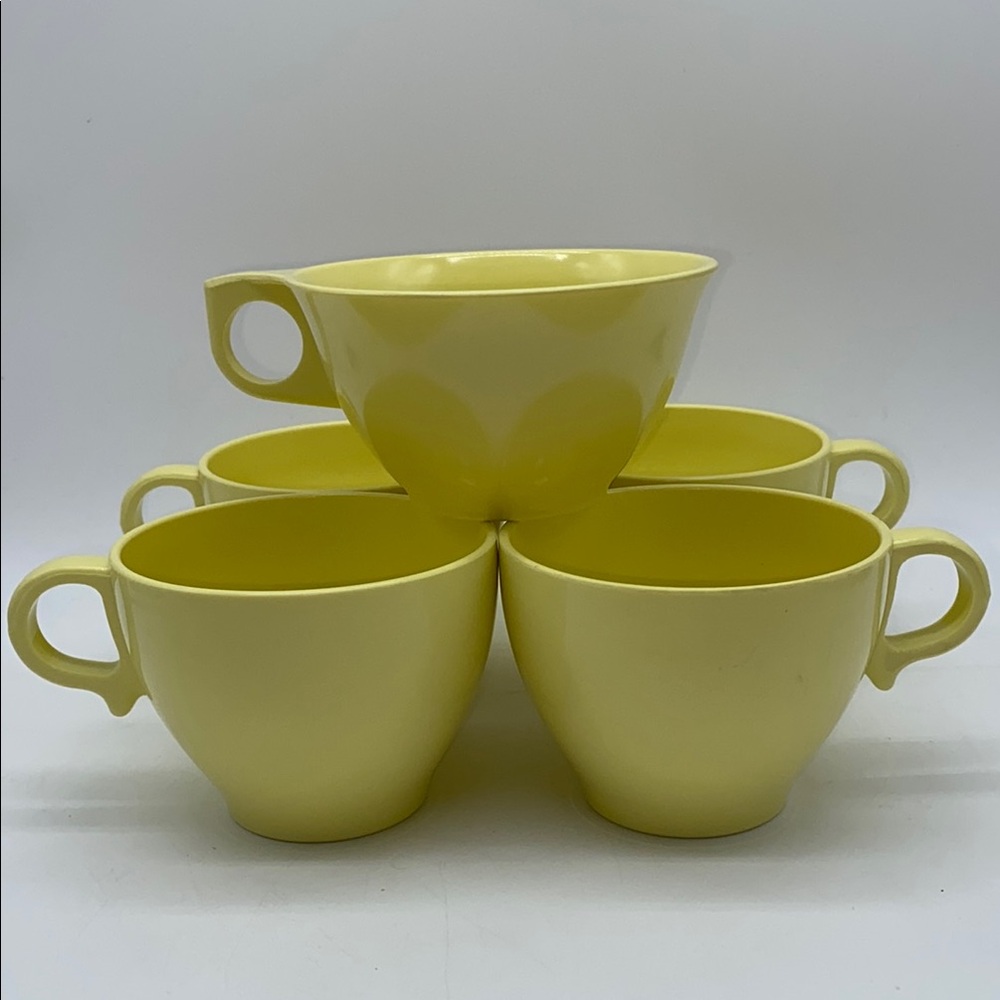 Vintage Melmac Yellow Melamine Cups Mugs Set of 5 1970s